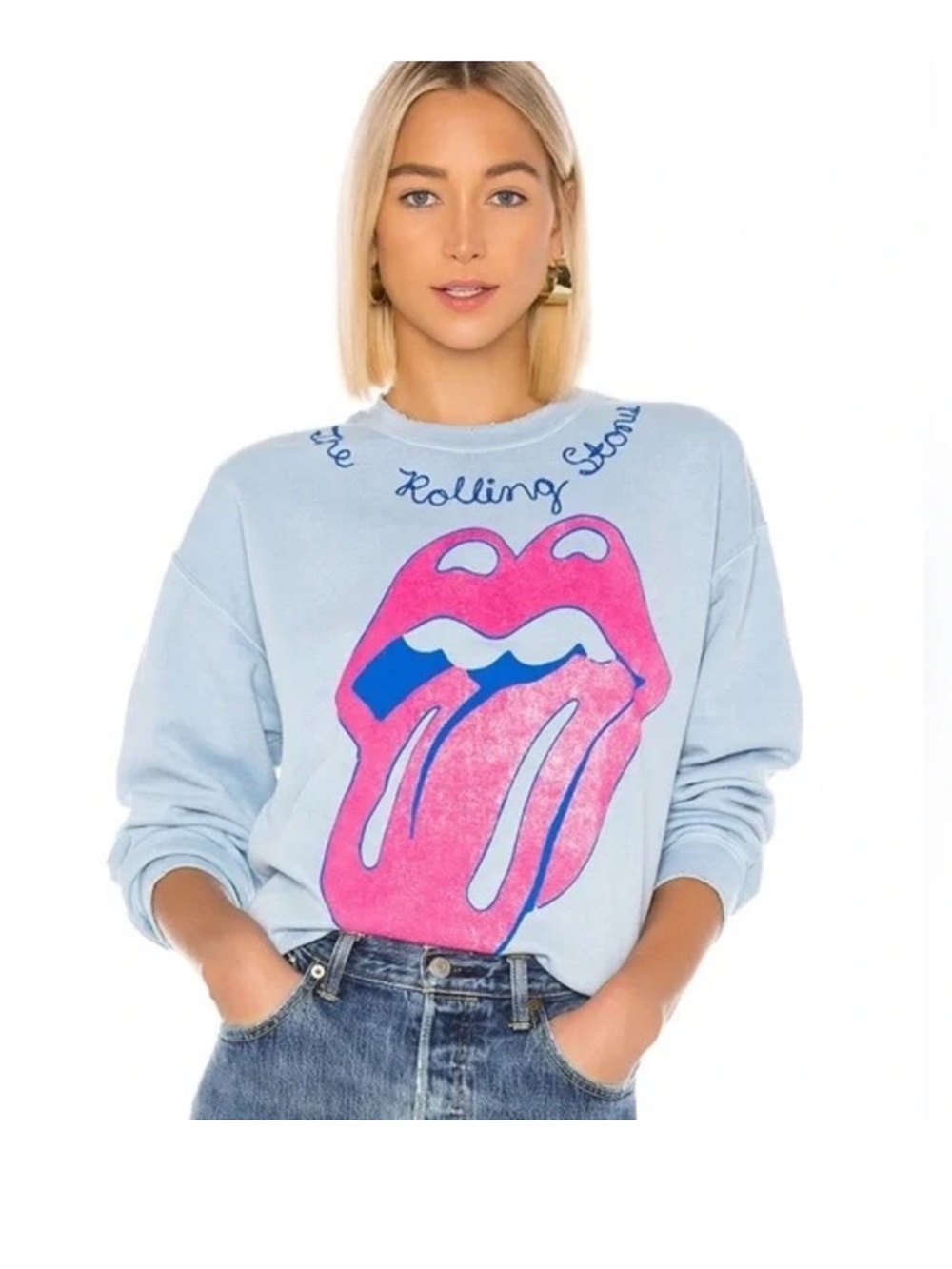 MadeWorn Light Blue Sweatshirt with Pink Tongue Graphic